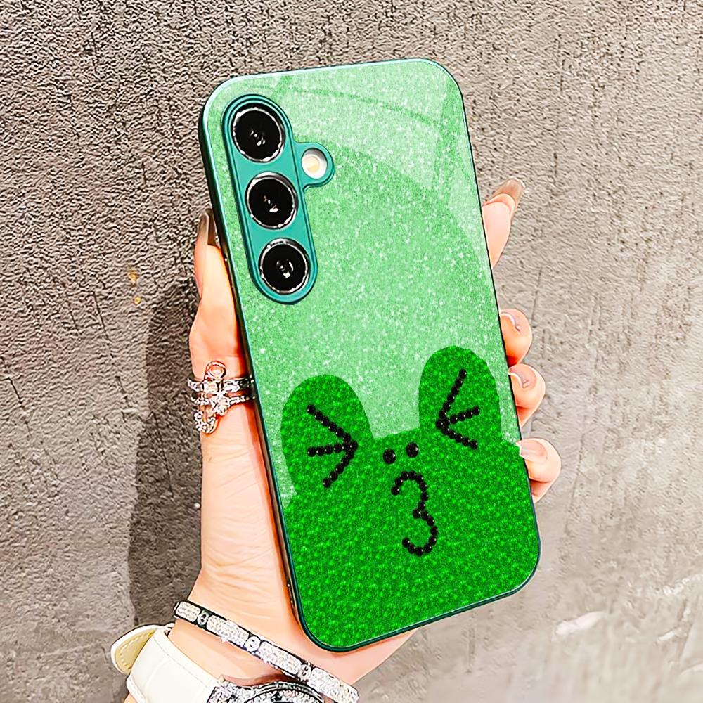 Bestseller Cute little frog Glass PhoneCase for Samsung Galaxy S26 S25 S24 S23 S22 FE Ultra Plus Built-in glass green Exquisite