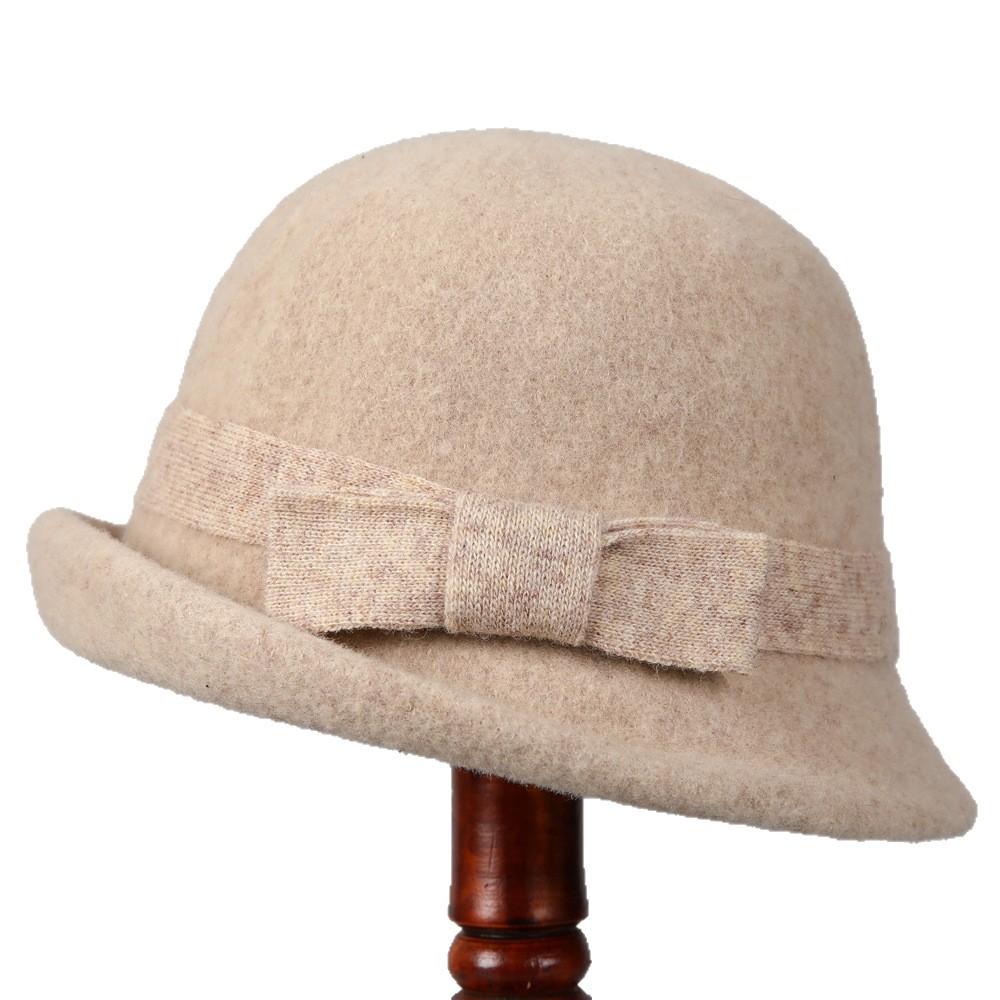 High-End Curled Woolen Top Hat Women'S French Retro Bow Bucket Hat Elegant And Noble Thousand Gold Wind Hat Winter