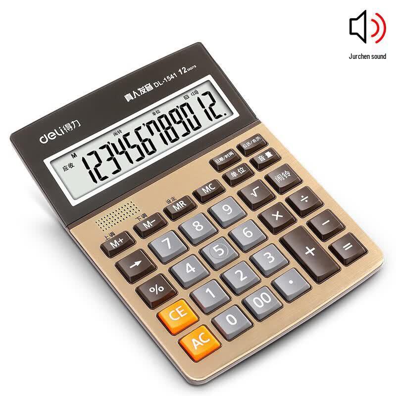 Deli 12-Digit Large Screen Voice Calculator with Alarm & Calendar