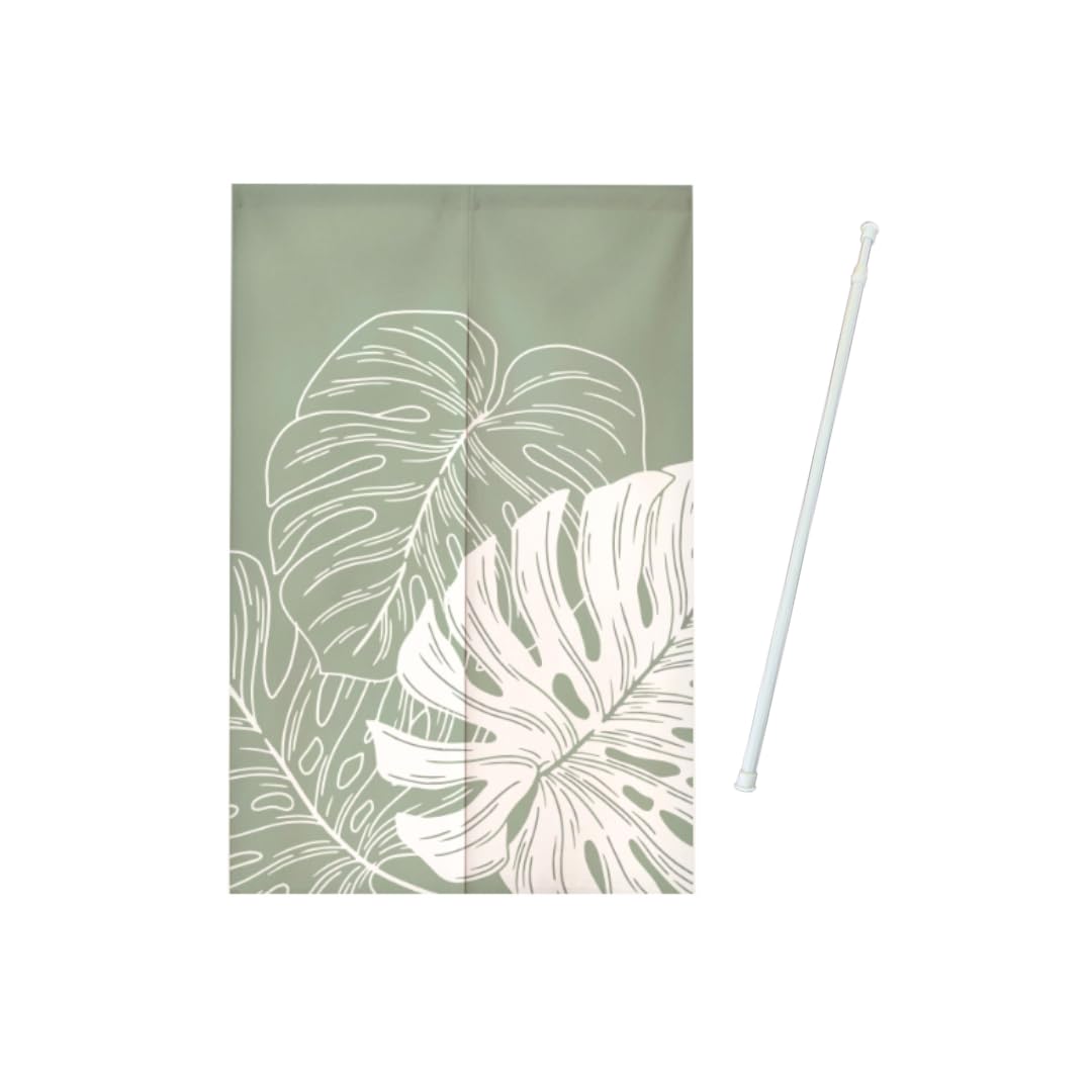 

Занавеска Норен на рычаге с натяжением, Длинная 150 × 80, Плотный ботанический рисунок с листьями, Зеленая (Дизайн 3)