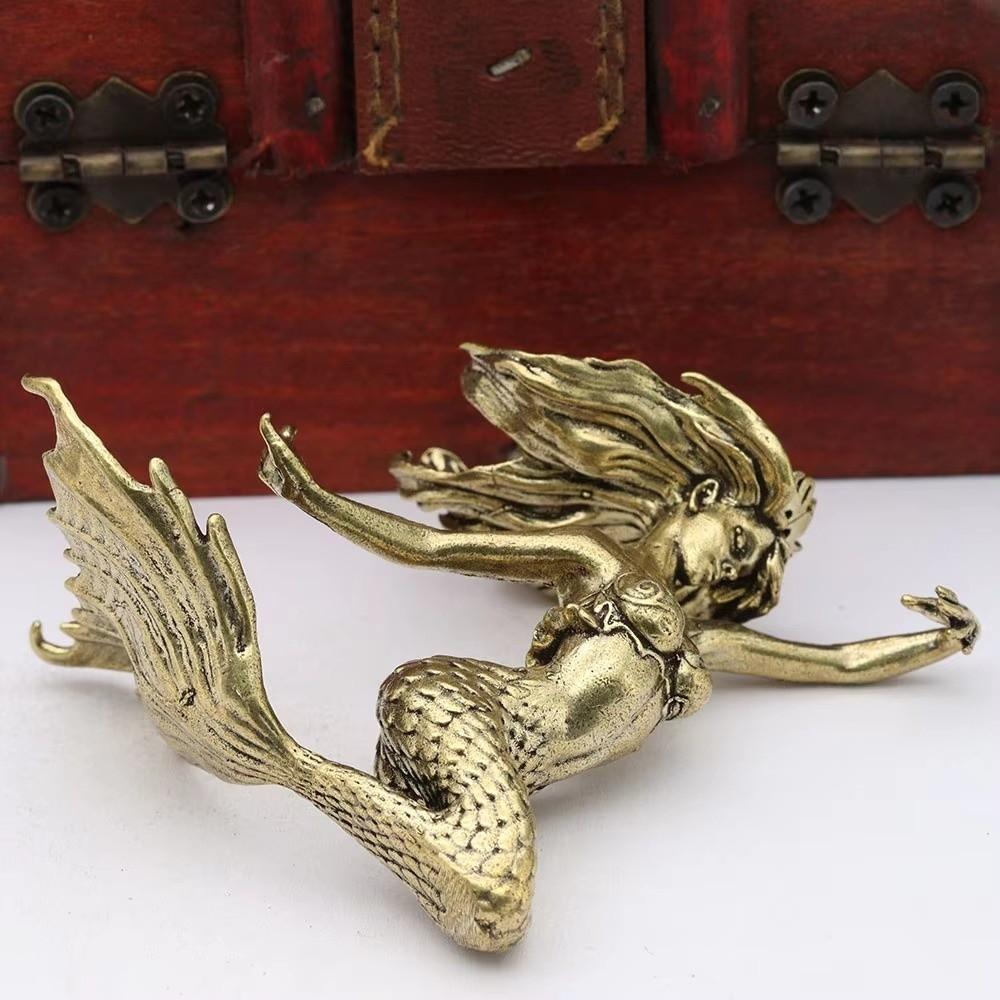 Elegant Mermaid Figurine Decor Solid Brass Mermaid Sculpture Brass Beauty Figurine Desktop Decor