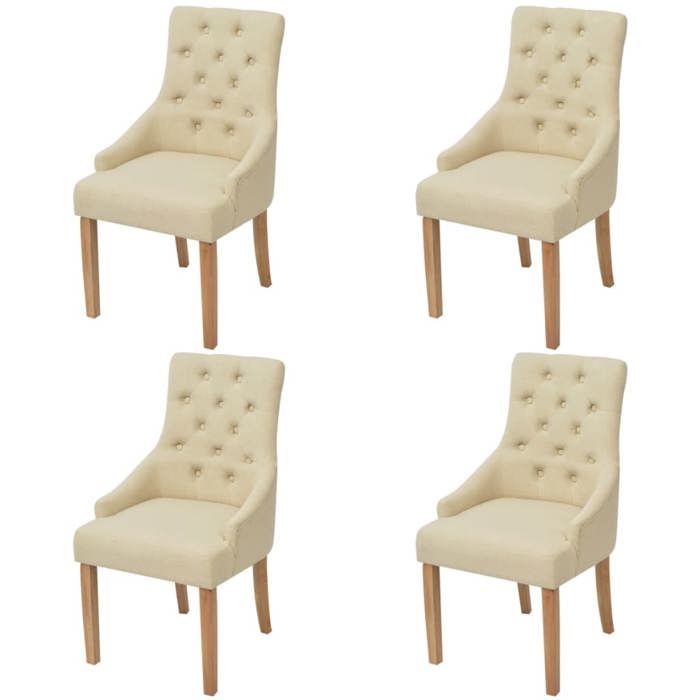 Chaises de salle à manger - VIDAXL - Lot de 4 - Avec accoudoirs - Crème Tissu