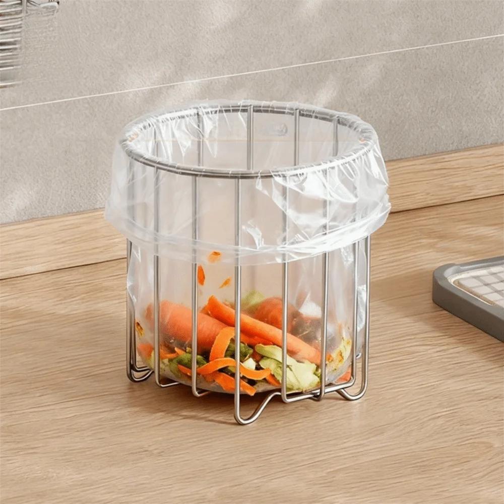 Soporte para Bolsas de Basura de Acero Inoxidable a Prueba de Óxido Ahorrador de Espacio Organizador de Basura para Fregadero Multifuncional Ventilación Cesta de Drenaje para Basura