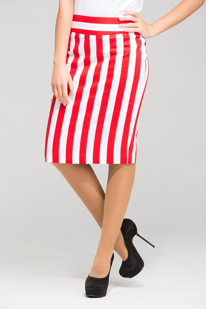 Straight Classic Skirt with Large Stripes Cotton