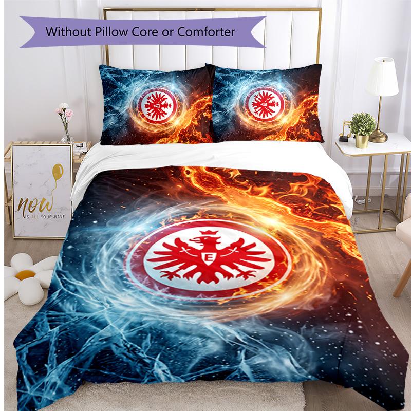 Set Lenzuola Stampato Calcio Eintracht Frankfurt 3 Pezzi, Comodo Set Copripiumino per Camera da Letto Delicato sulla Pelle