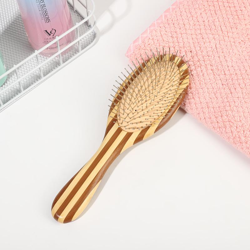 Professional Oval-shaped Natural Bamboo Hairbrush Anti-Static Airbag Scalp Massage Brush with Cushion Pin Paddle Detangling Comb