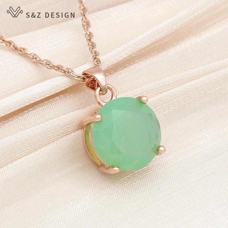 Fashion Elegant Round White Opal Pendant Necklace For Women Wedding Rose Gold Color Classic Jewelry