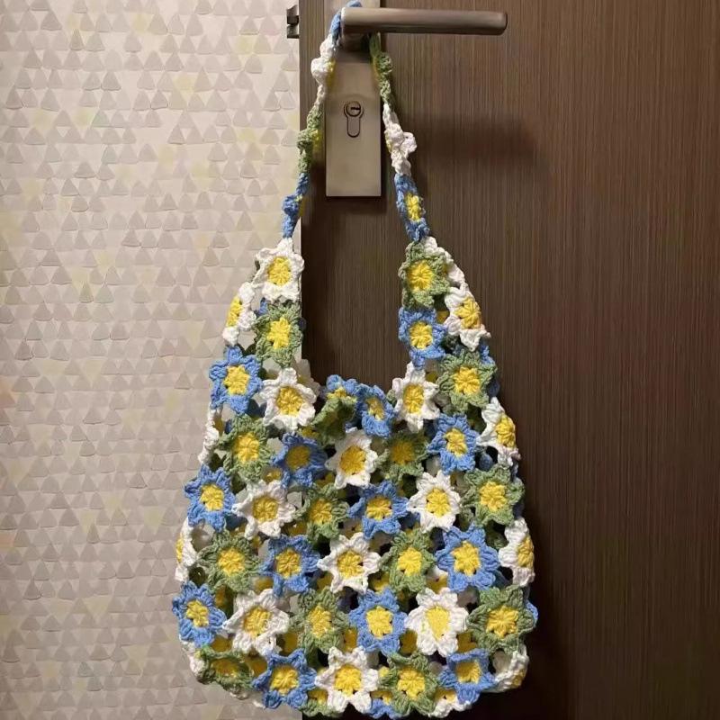 Handmade Crochet Floral Print Shoulder Bag - Summer Gift for Her