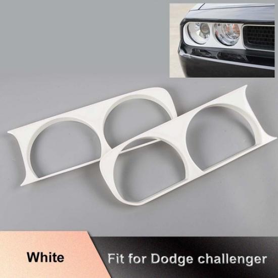 White Front Headlight Lamp Decor Frame Cover Trim For Dodge Challenger 2009-2014