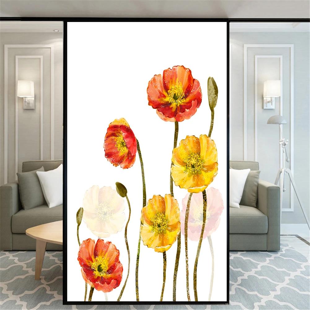 

Plant Flower Privacy Windows Film Decorative Stained No Glue Static Cling Frosted Window Stickers (as the picture,40x60cm WxH)