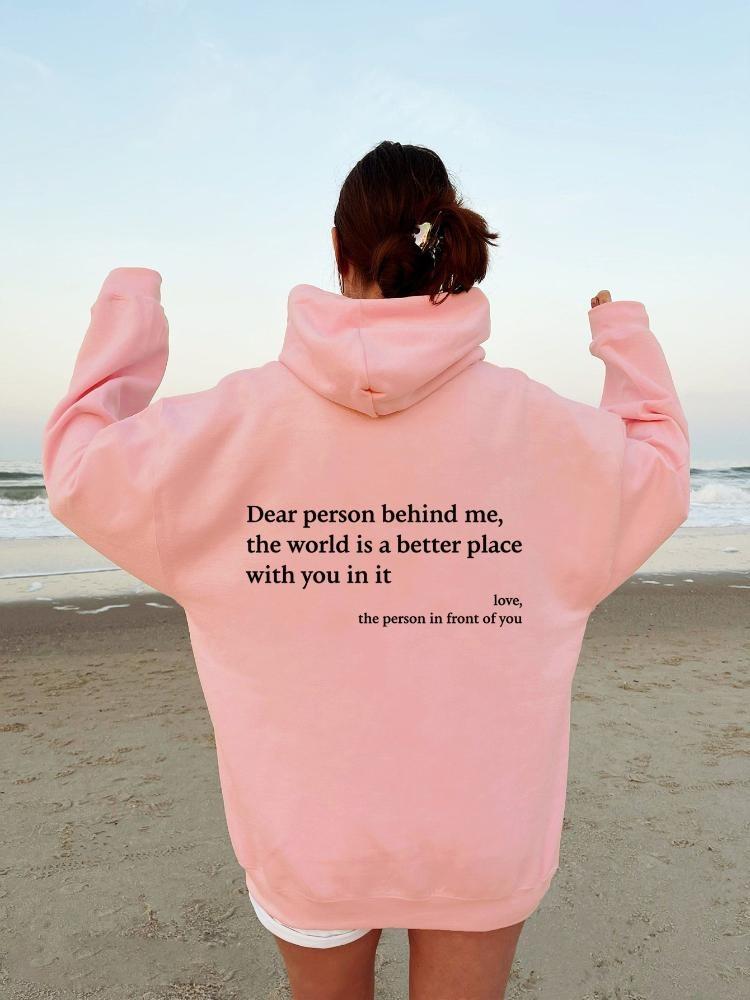 Ladies Oversize Hooded Pullover Women Plush Hoodie Abstract Letter Print Long Sleeve Couple Hoodie with Pocket Drawstring