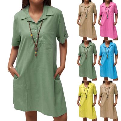 Women's Shirt Dress Button Down Short Sleeve Dresse With Pockets
