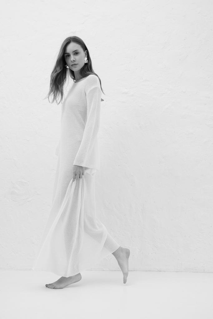 Sablé Ecru Organic Cotton and Cashmere Long Summer Dress / Regular