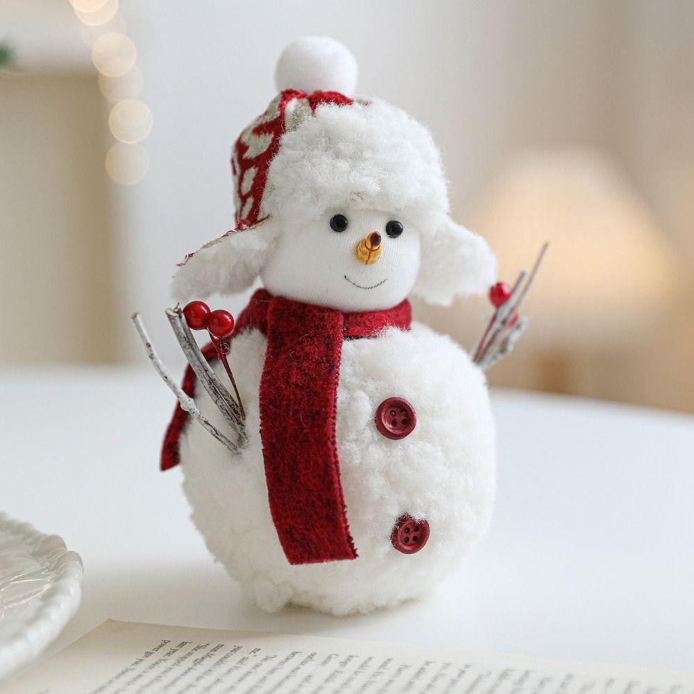 Kawaii Cartoon Christmas Snowman Ornaments White Soft Snowman Statue Knitted Simulation Xmas Decoration Christmas Table