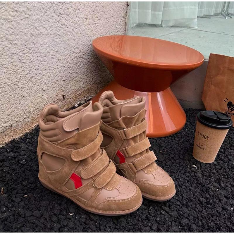 Brand Iarnă Ghete Scurte pentru Femei Toc Pană 6cm Pantofi Sport cu Top Înalt Anti-alunecare Gros Pantofi de Zăpadă Modă Talpă Groasă Pantofi pentru Femei