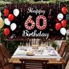 60th Birthday Decoration Banner Backdrop, Happy 60th Birthday Decorations for Women, Red Black White 60 Years Old Birthday Party Photo Booth Props