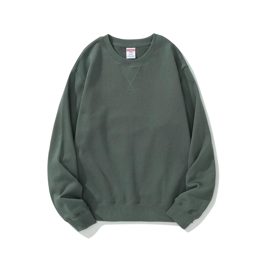 Herren Frühling und Herbst 380g Übergröße Rundhals Locker Langarm Pullover Einfarbiges Sweatshirt