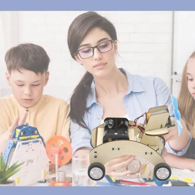 Children's Diy Wooden Science Wind-powered Small Car Model Kit Customizable Educational Toy