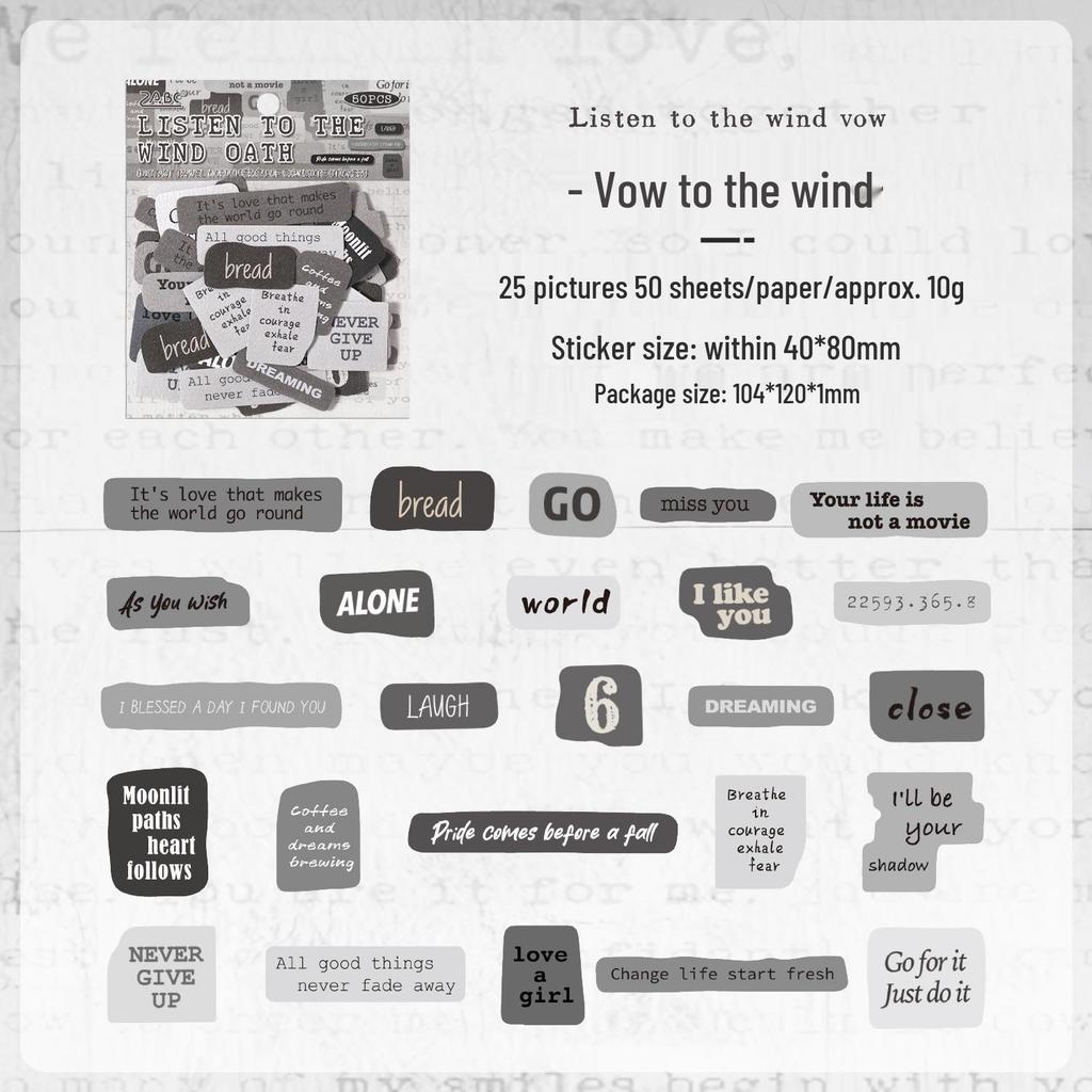 ZABC Far Away Travel Sticker Pack: 50 Retro English Word Sheets, 6 Styles
