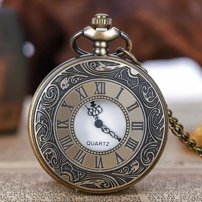 Vintage Bronze Watch Roman Scale Display Design Quartz Pocket Masculino Relogio Pendant Necklace Chain Leisure Men's Gift Clock