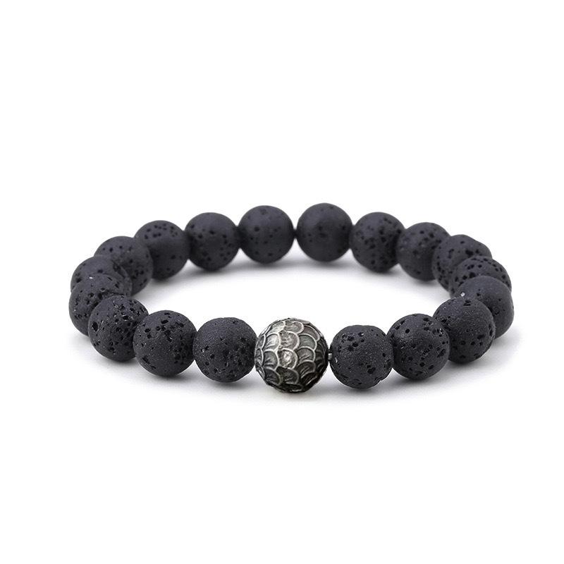 Reverse-Shell Natural Volcanic Stone Buddhist Beads Bracelet Volcanic Rock Beaded Bracelet for Men Simple Design
