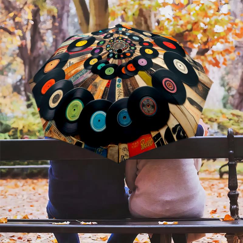 1PC Music Records Umbrella Portable Folding Umbrella Iron Frame Hole Bone Structure Outdoor Home Umbrella A7