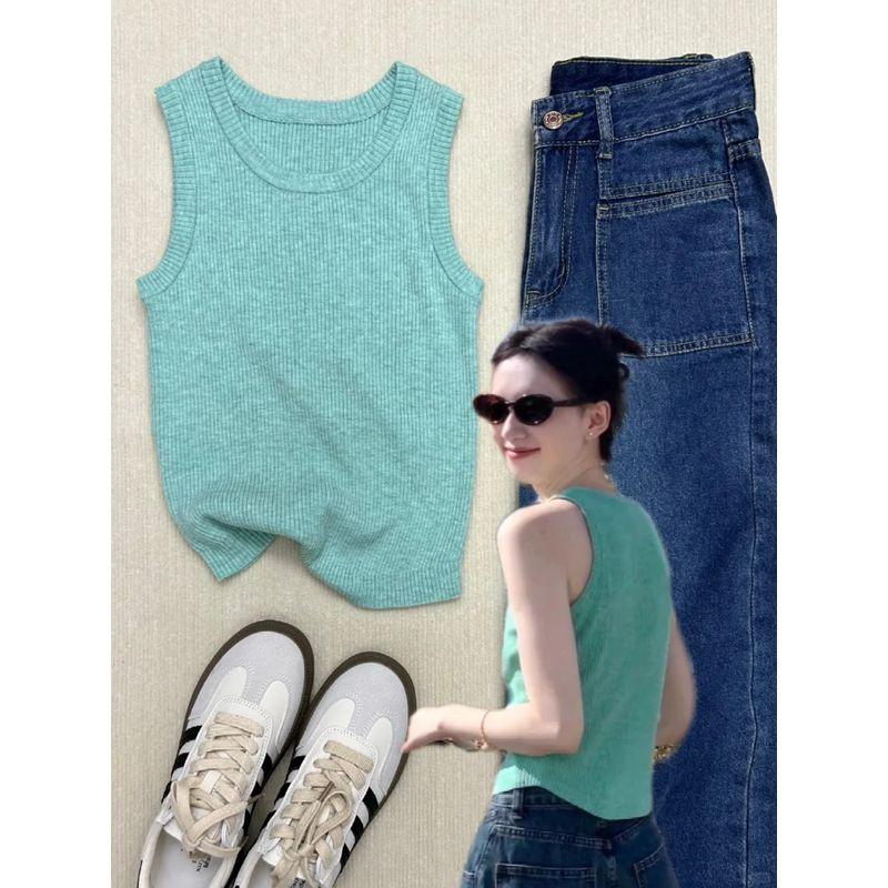 

BM Мятно-зеленый облегающий летний вязаный жилет без рукавов Yellow S