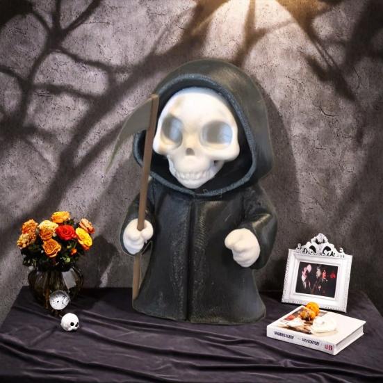 Halloween Grim Reaper Statue 4.72" Articulated Scythe Figure Resin Halloween Desk Decor for Anime Gothic Collections