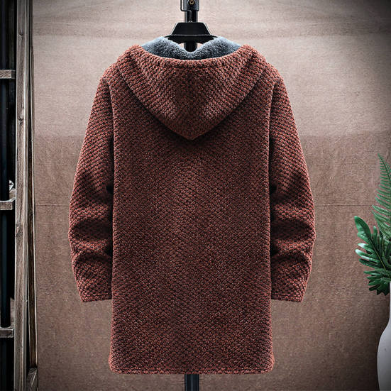 Suéter con capucha Otoño Invierno Espesar Manga Larga Cordón Forro de Felpa Longitud Media Chaqueta de Punto Ropa de Calle