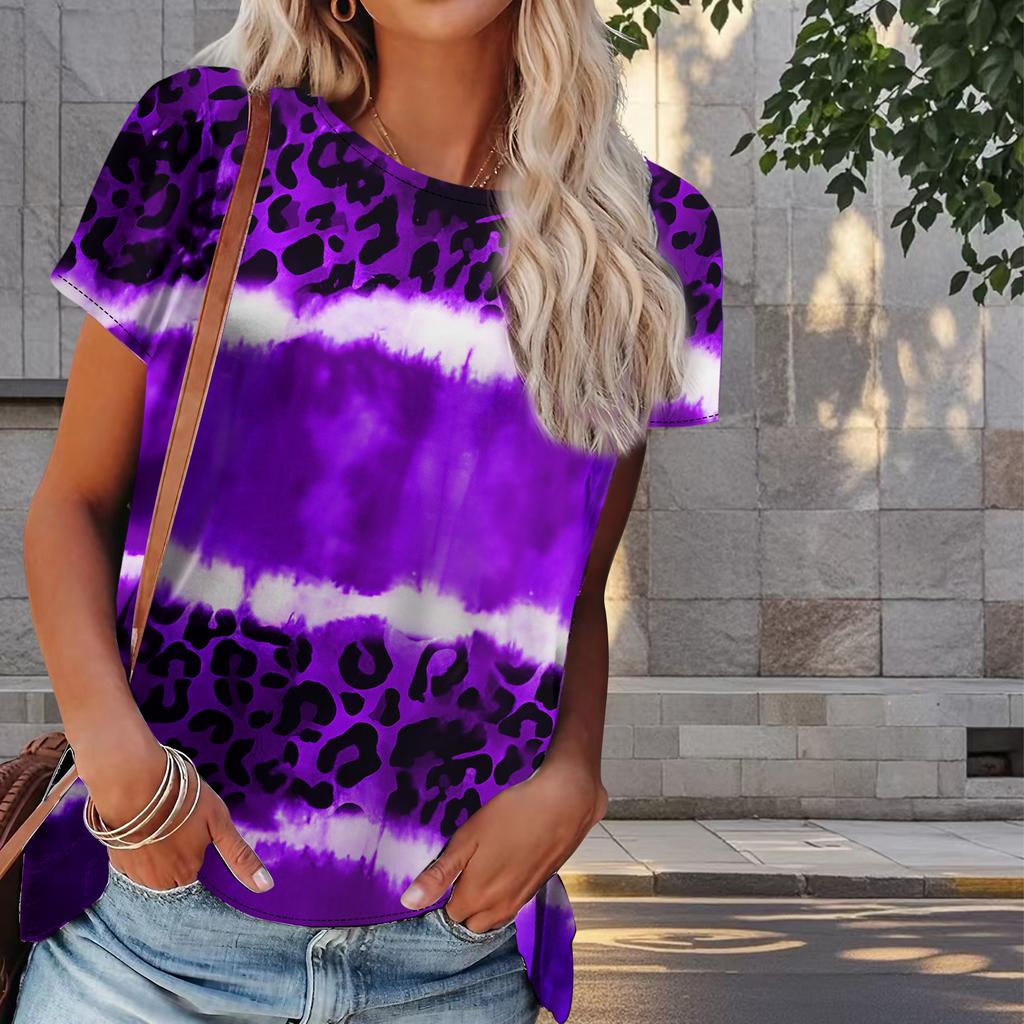 Dam Sommar T-shirt Leopardtryck Tryck Retro Mode Kortärmade T-shirts Casual Tryckta Toppar