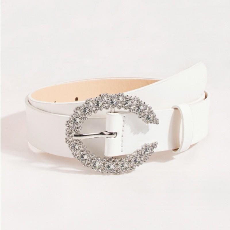 Stylish Black And Brown Rhinestone Buckle Pu Belt For Women Fashion Accessory