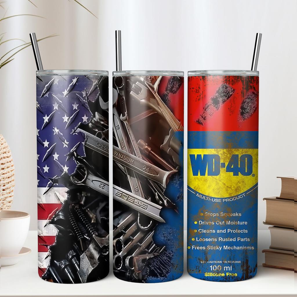 IM-OLD/WD-40 Themen Edelstahlbecher-Set, 20 oz, Isolierte Reisebecher mit Strohhalmen
