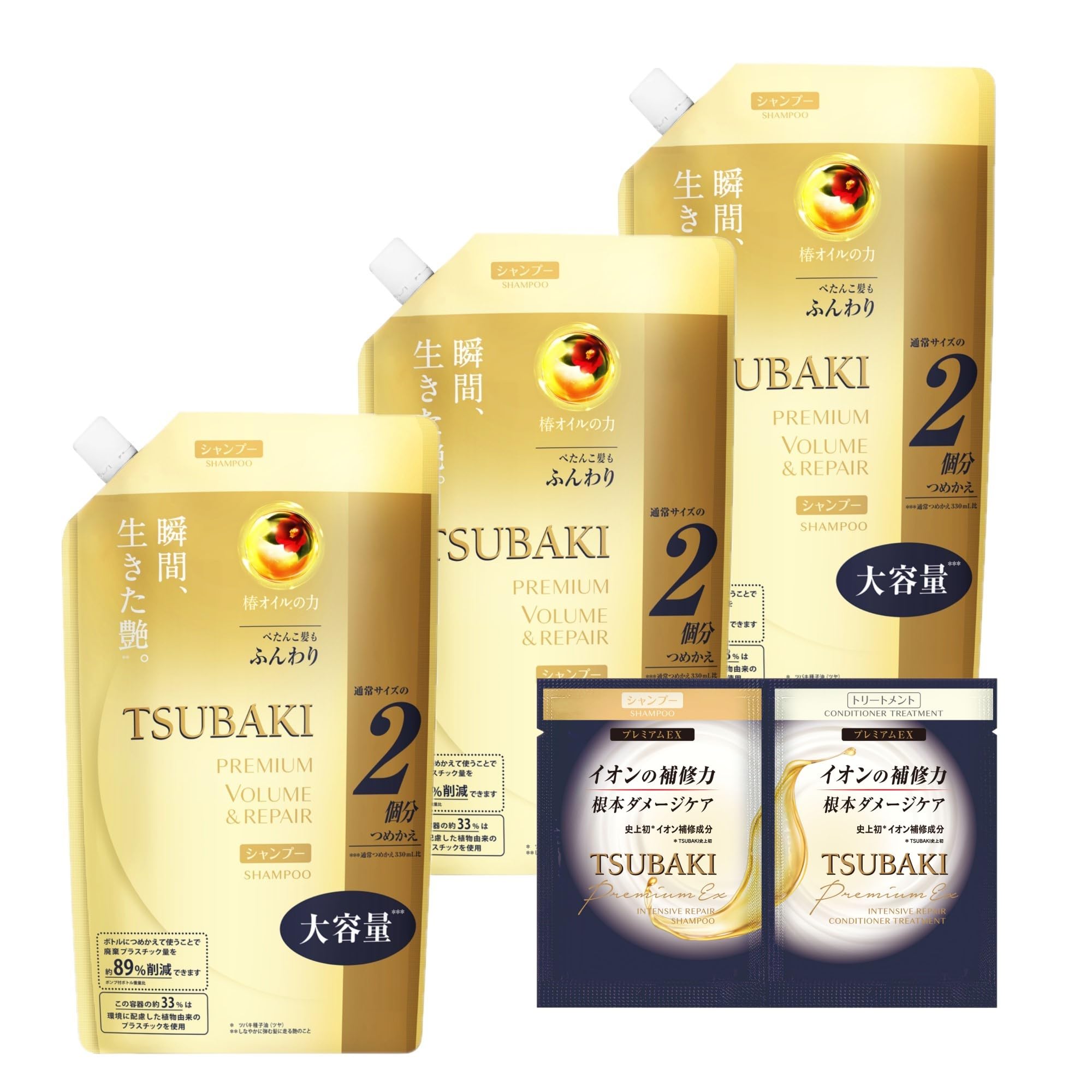 

TSUBAKI Premium Repair Shampoo Refill 660 мл x 3 Бонус Damage Hair Care Repair Firmness Shine Refill большой емкости [Оптовая закупка] + золотой