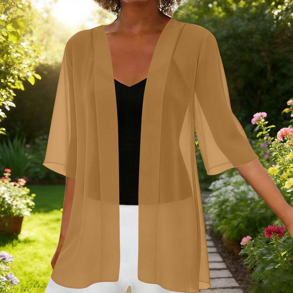 Women's Chiffon Short Cardigan Lightweight Open Front Cover Up Sun Protection Shawl Casual Outerwear
