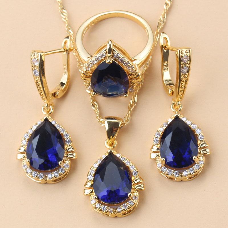 Brazilian  Gold Plated Chunky Jewelry Sets For Women Water Drop African Costume 12-Color Colorful Zircon Choker Necklace Set