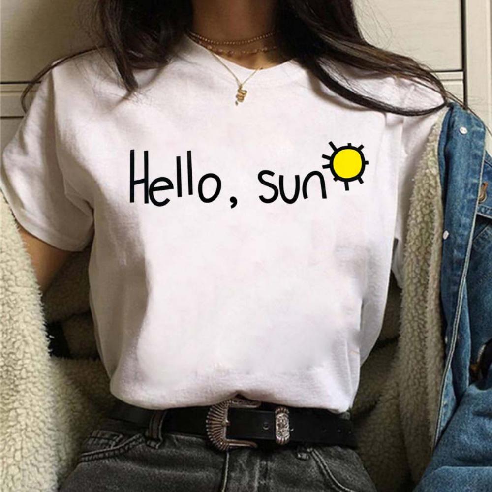 Maycaur Funny Daisy Print Women T-shirt Harajuku 90s Streetwear Girls Short Sleeves Tee Tops Summer Cute Female Clothes Tops