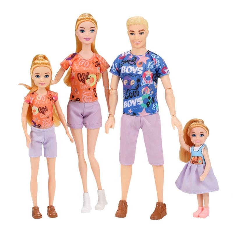 Dress 1/6 Up Doll Toy Fashion Family Doll Set Of 4 People Mom Dad Kids 30Cm Doll Full Set With Clothes Children Play House Toy