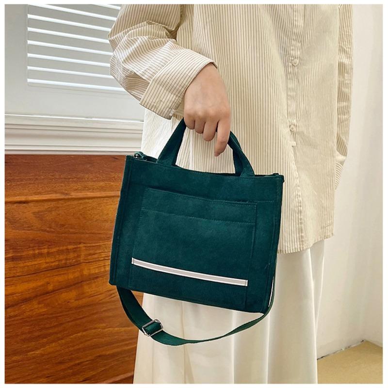 Corduroy Shoulder Bag Female College Student Class Cloth Bag Velvet Bag Portable Messenger Commuter Tote Bag Fashion