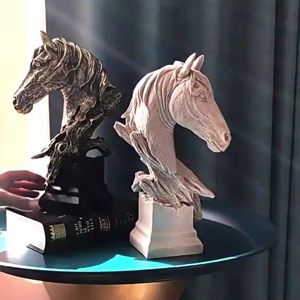 Resin Animal Sculpture Art Miniatures Figurine Micro Landscape Horse Head Statue  Bedroom