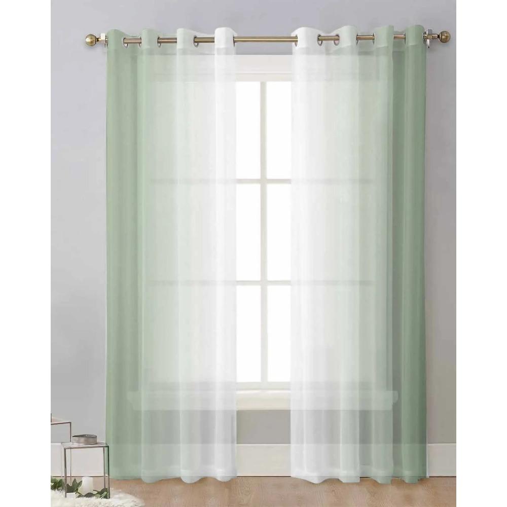 Transparente Vorhänge mit grünem und weißem Farbverlauf für die Wohnzimmerdekoration, Fenstervorhänge für die Küche, Tüll-Voile-Organza-Vorhänge