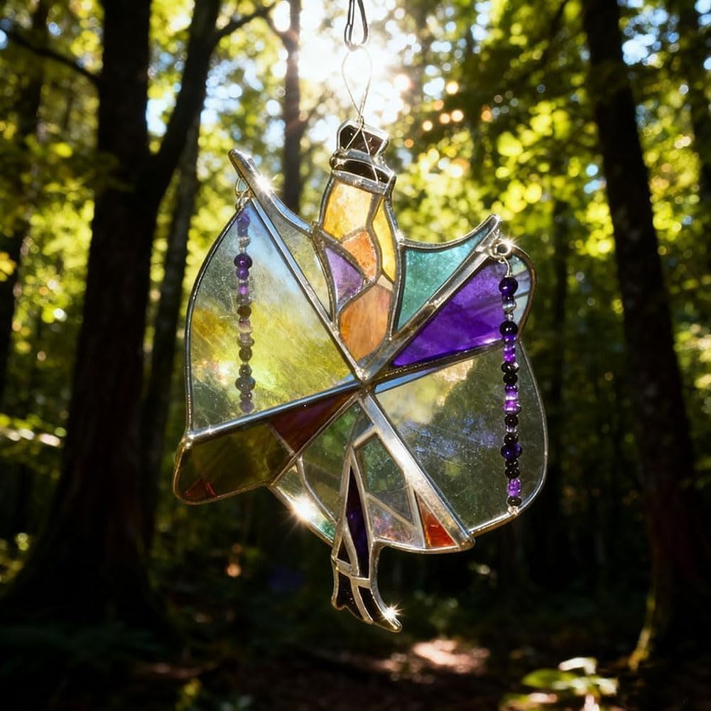 Dancing King Pattern Stained Glass Spinner Memphis Melody Spinner Kinetic Acrylic Hanging Decor Colorful Kinetic Garden Ornament for Window