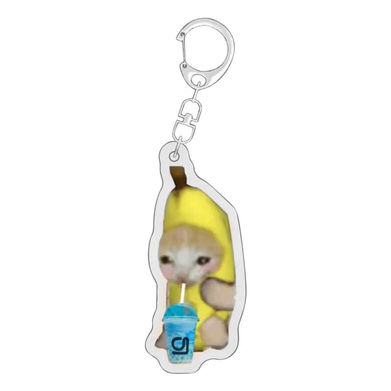 Happy Banana Cat Pendant Keychain Funny Resin Lanyard Small Link Chain Maxwell Cat Keychain Student Gift Bag Accessories Lanyard