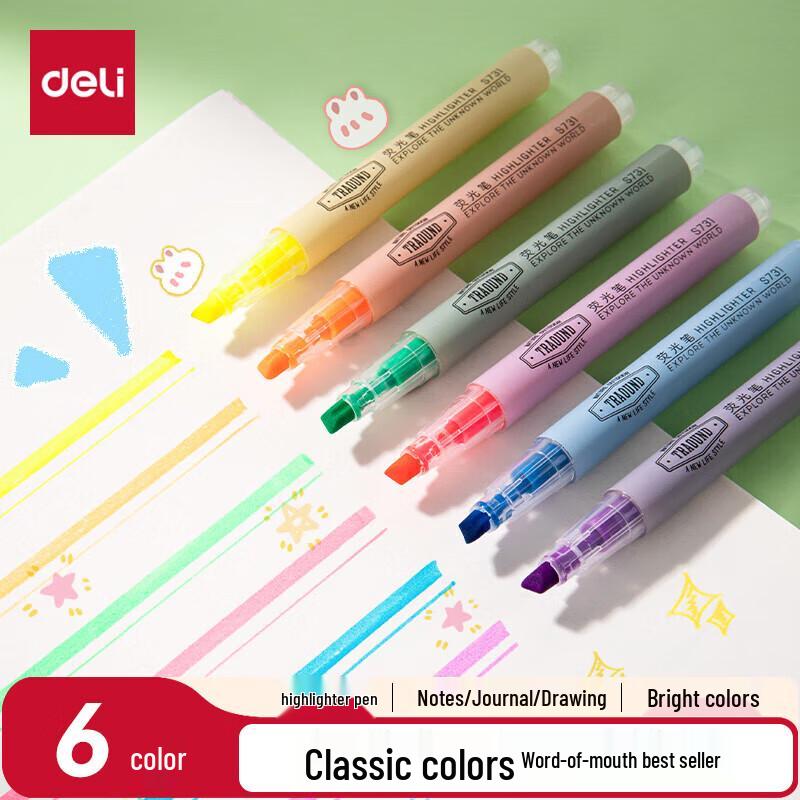 Deli Classic 6-Color Highlighter Pen Set