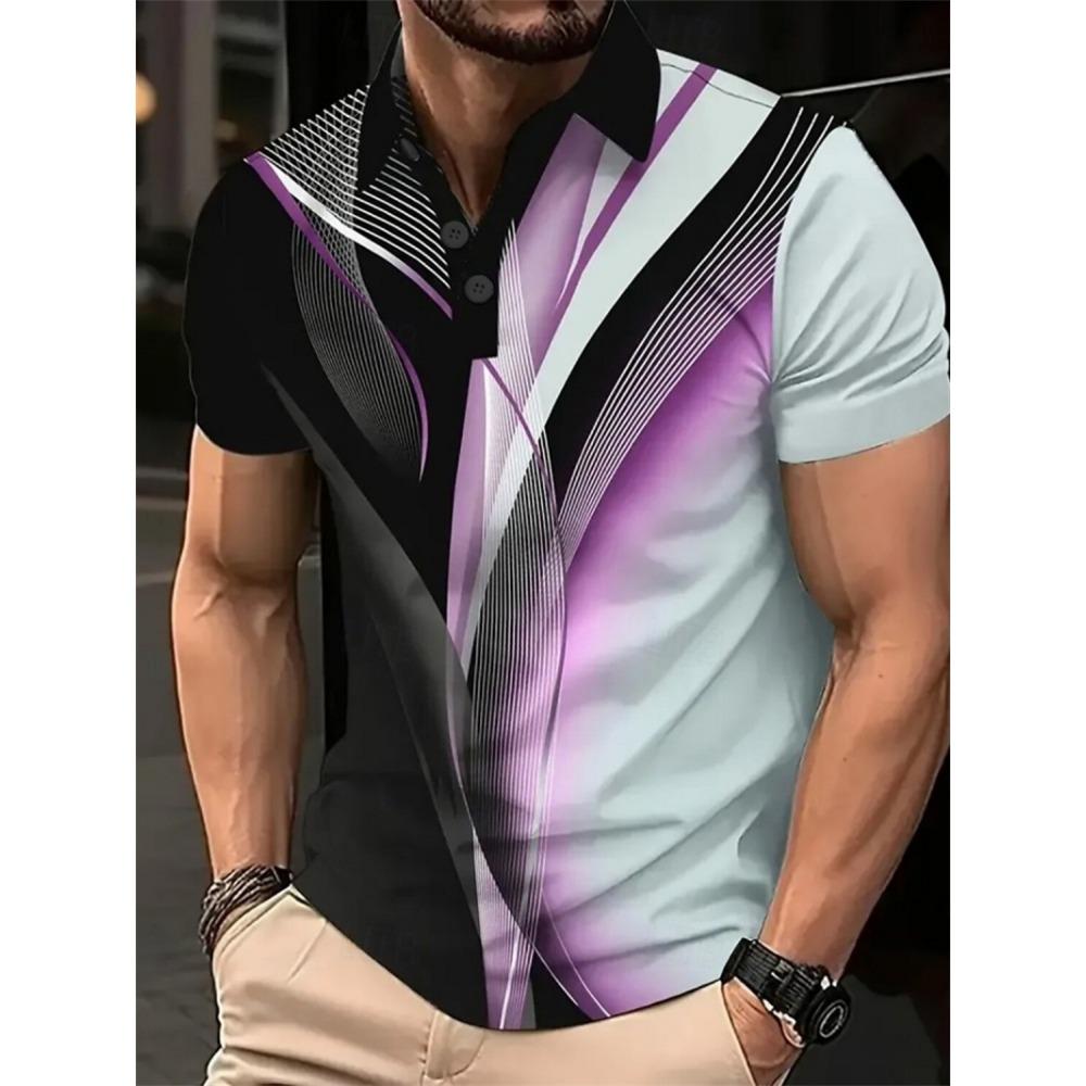 Fashion Irregular Line Pattern Polo Shirts For Men Simple Trend Summer