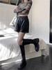 2025 Plus Size Women's High Waist PU Leather A-line Slimming Bootcut Shorts - Autumn/Winter Collection