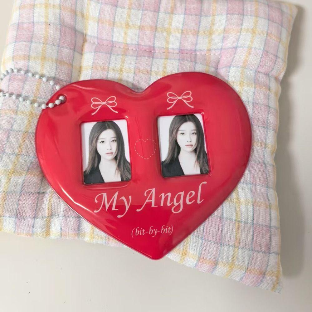 Creative Love Heart Photocard Holder 2 Slots with Keychain Card Holder Colorful Cute Idol Photo Protective Cover for Girls