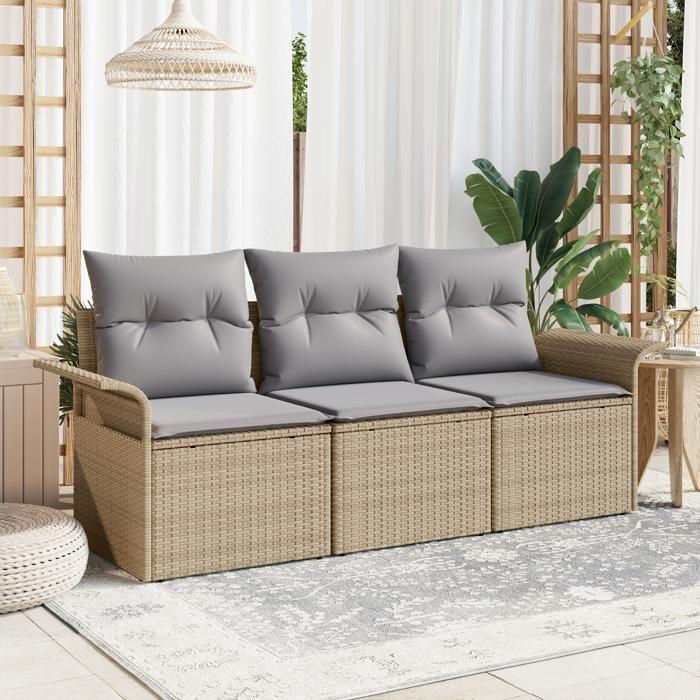 VidaXL Ensemble 3 pièces de Canapé de Jardin avec Coussins Beige Rattan Poly 3345220