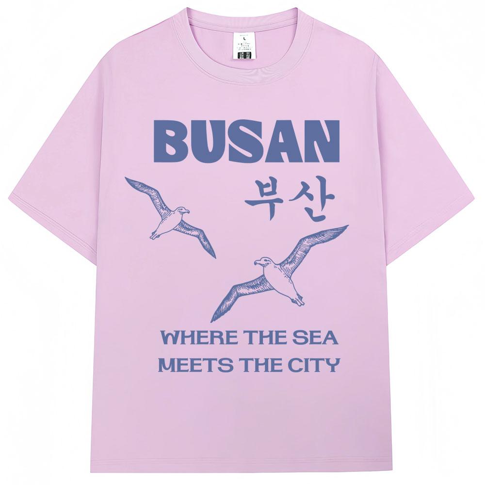 T-shirts Graphiques Mouette de Busan Style Coréen Hommes Femmes Harajuku Mode Vintage Années 90 T-shirt Coton Surdimensionné Décontracté T-shirt Cadeaux