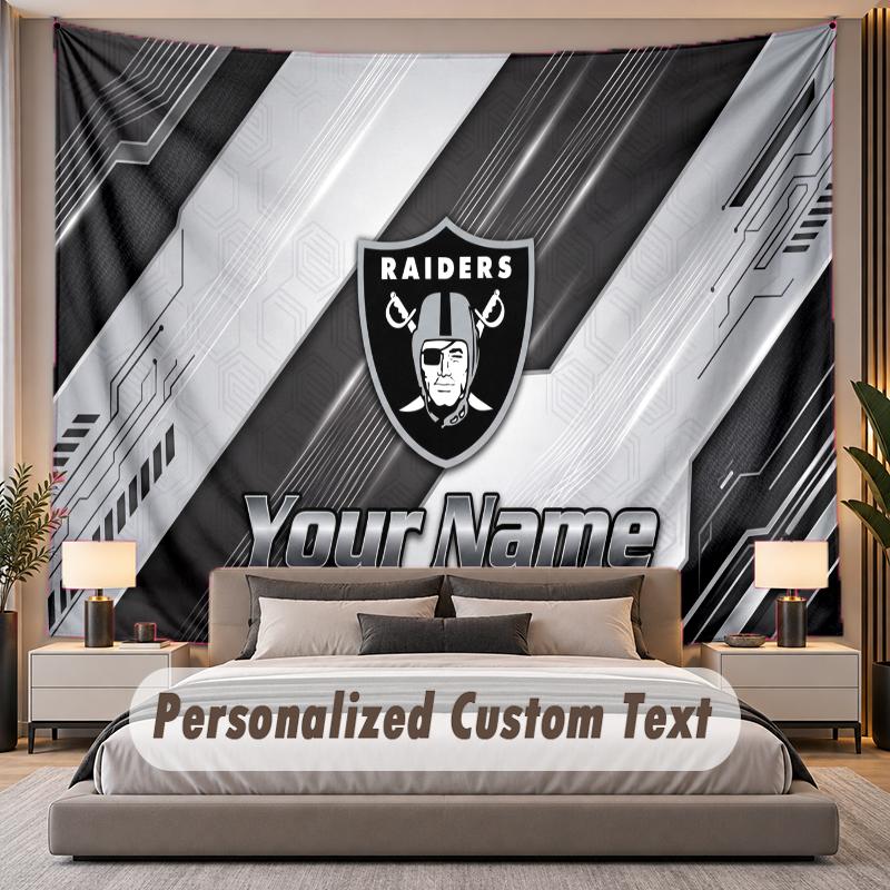 Custom Name Text Tapestry Las Vegas Raiders Personalized Polyester Wall Tapestry For Bedroom And Room