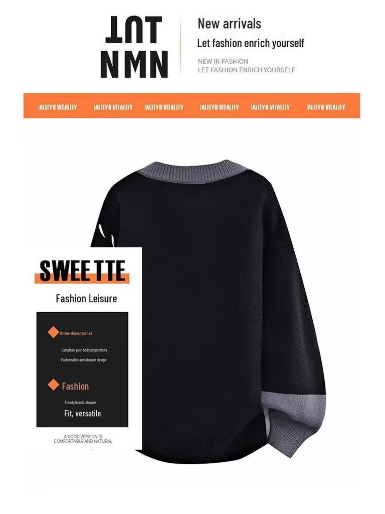 Unisex svetr s barevnými bloky: Volný ležérní svetr na podzim/zimu